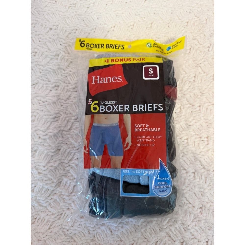Hanes Mens Tagless Boxer Briefs 6 Pack Comfort Flex Waistband Multi Color Small
